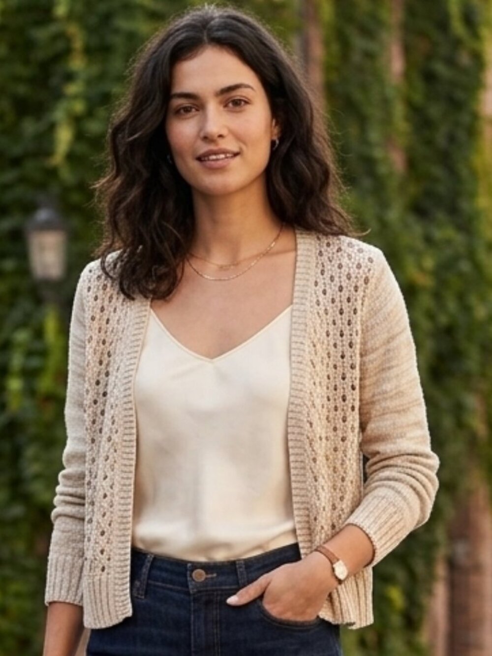 Converse Cardigan Small Sweater Women's cream 100% Cotton Knit